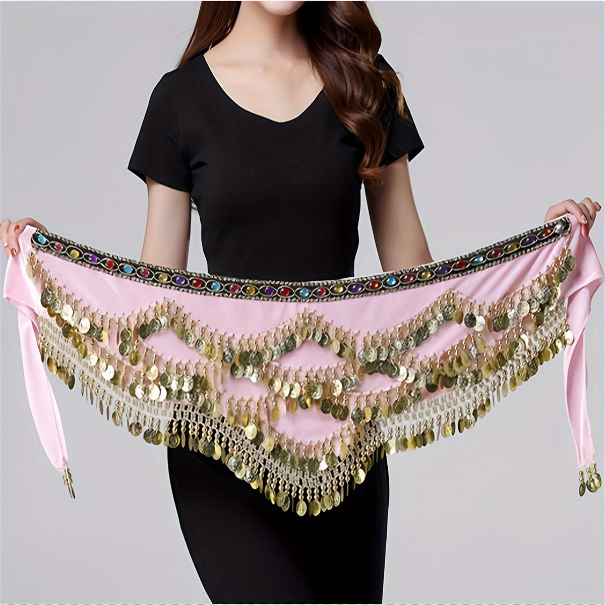 Black Sequin Belly Dance Hip Towel for Performances