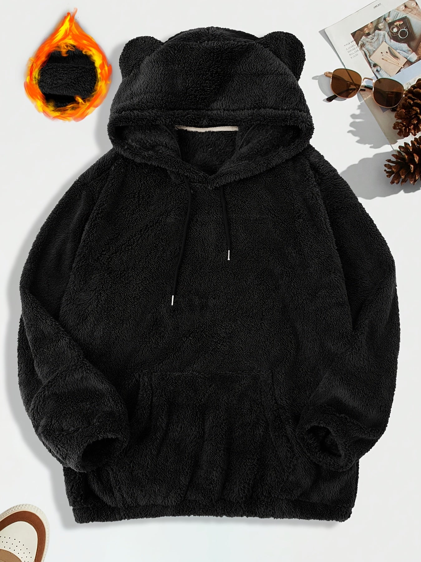 Men's Plus Size Solid Color Polyester Hoodie with Pocket Long Sleeve Casual Regular Fit