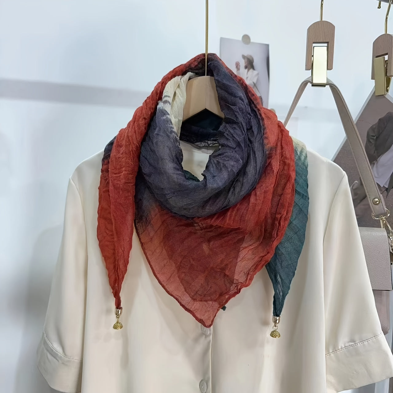 Ayollar uchun Bohemiy Linen sharf, gradient vintage bosma, 83 sm uzun sharf