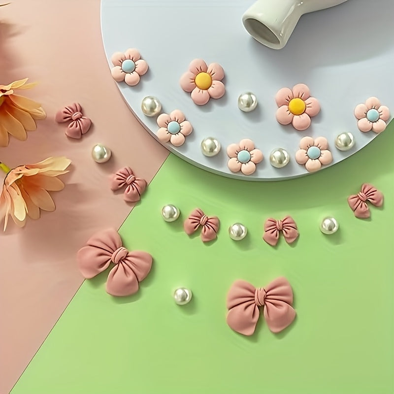 Ayollar uchun Resin pushti lent va gul charm to'plami, klogs va sandallar uchun