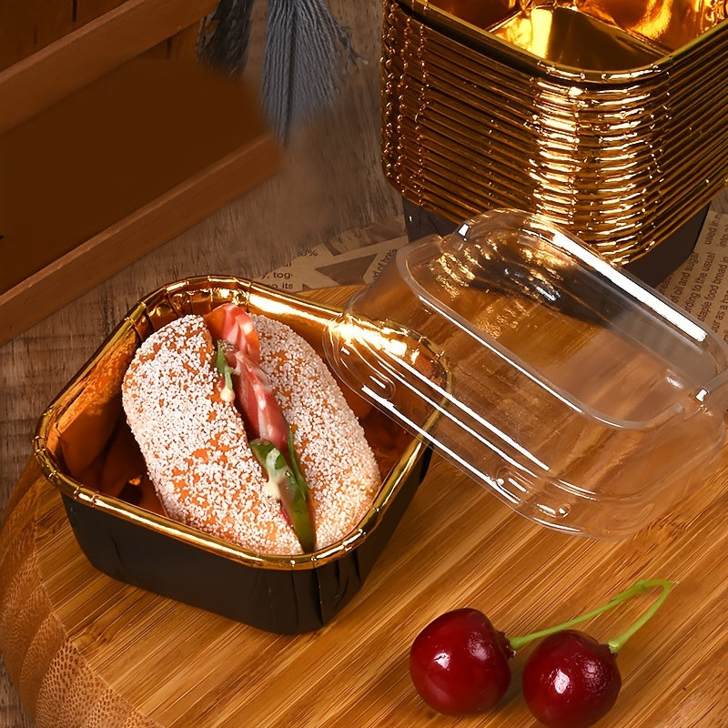 50 Square Cupcake Cups with Lids, Heat-Resistant Foil, Baking and Dessert Cups