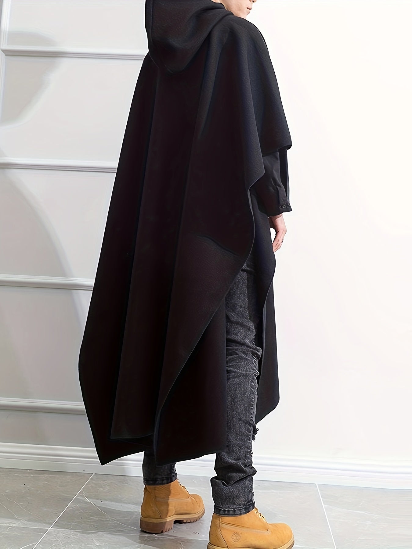 INCERUN Erkaklar uchun Keng Fitli Kapüşonli Kloak, Bahor/Kuz uchun Polyester Bir Rangli Palto, 180g/m² Matoga ega Tasodifiy Usul, Katta O'lcham