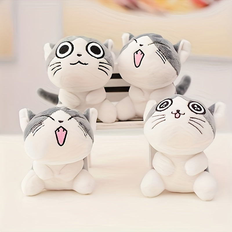 Soft Plush Cat Toy with Cartoon Cat Design in Light Brown White Gray Pink for Small Pets