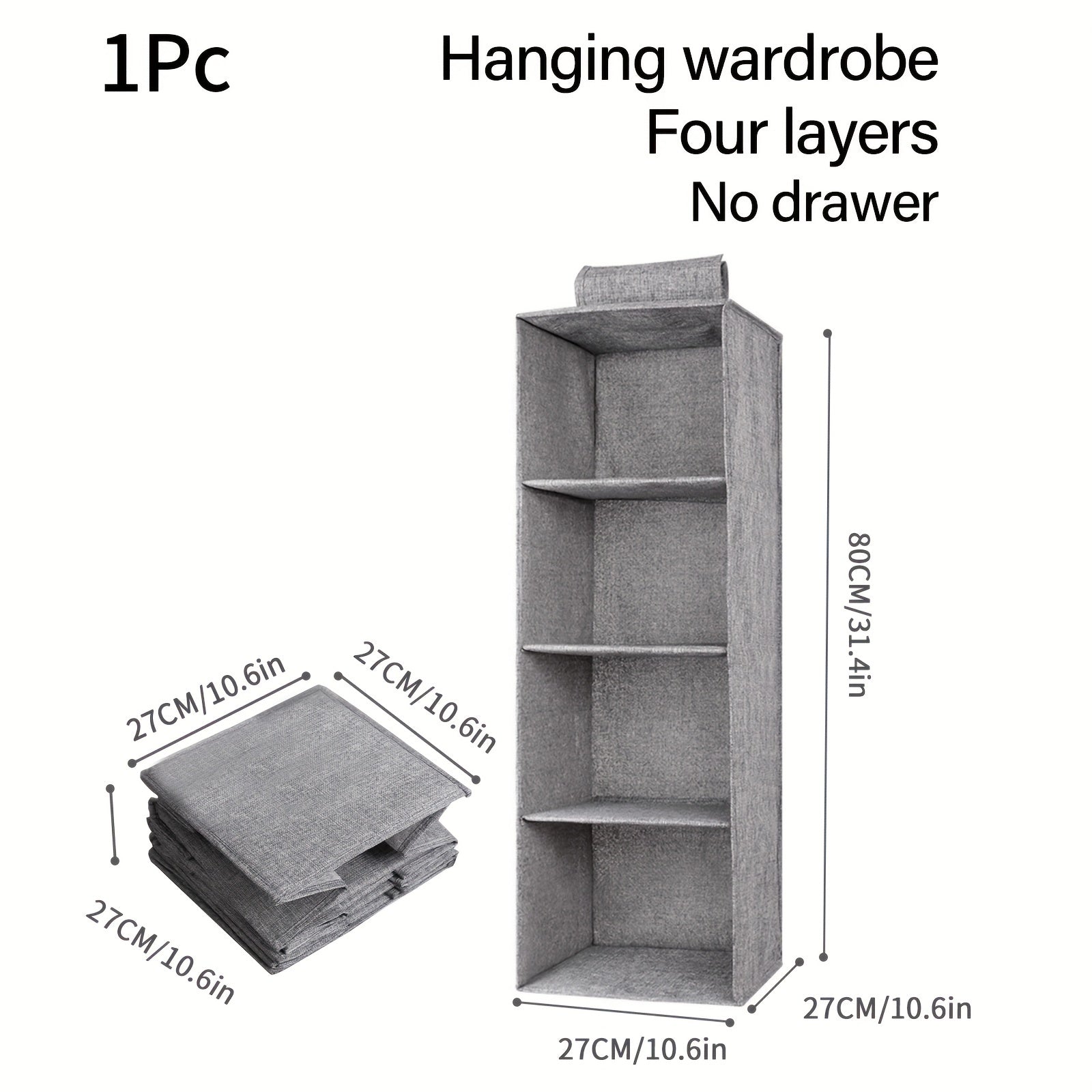Organizador de ropa colgante plegable de 4 niveles en gris para armarios y dormitorios
