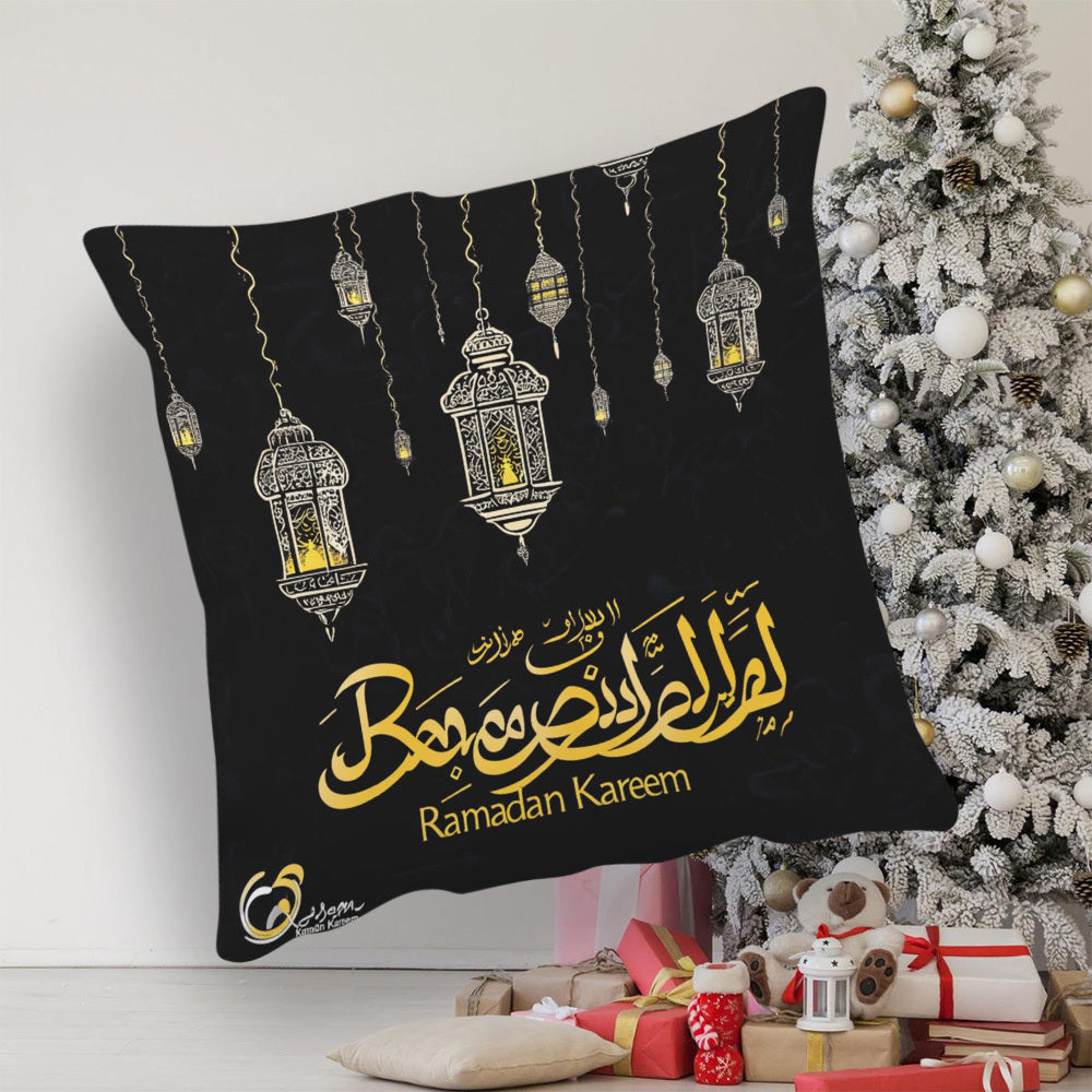 Ramadan Lantern Watercolor Square Pillow Cover 45.72cm Velvet Zipper Washable Indoor Outdoor