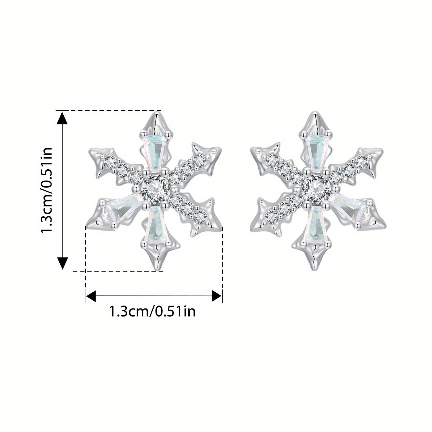 Sterling Silver Snowflake Stud Earrings with Synthetic Zirconia for Women