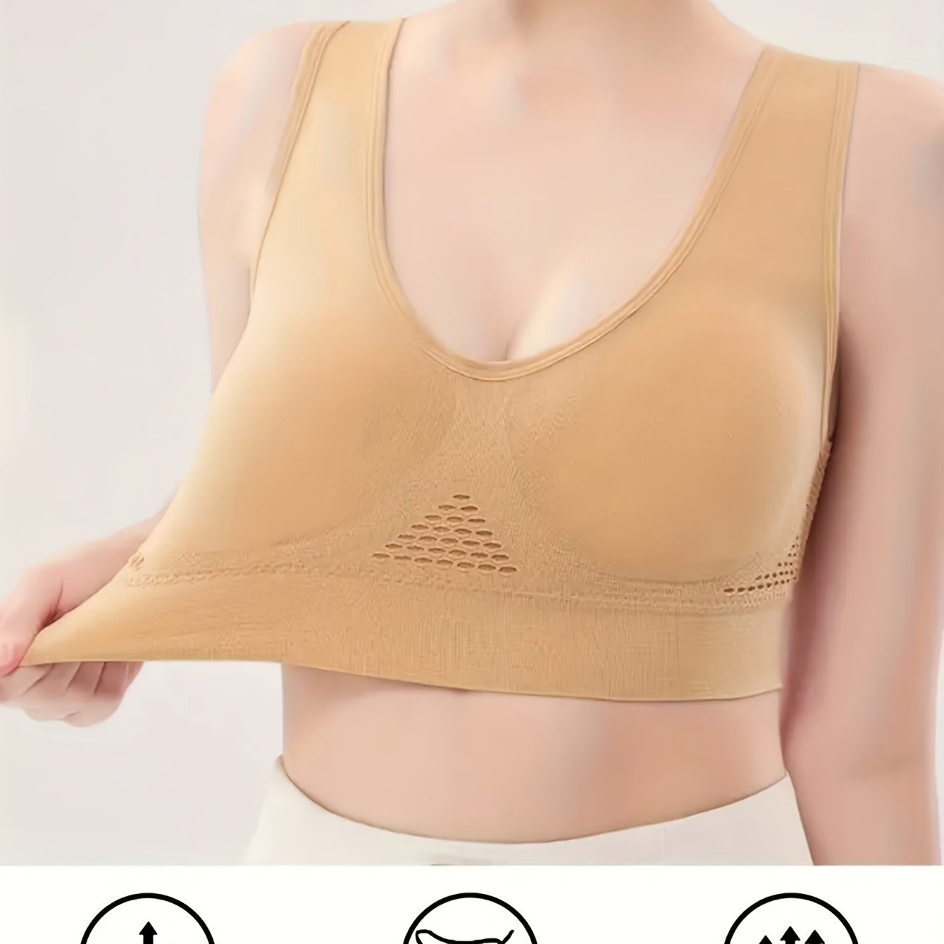 Women's Plus Size Seamless V-Neck Sports Bra with Breathable Mesh