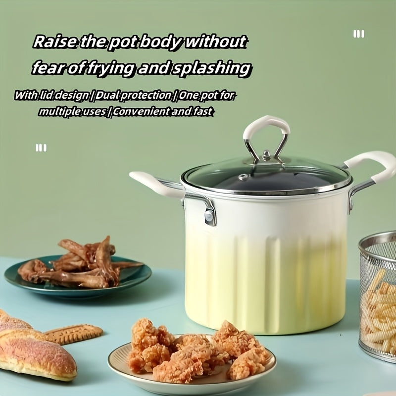 Ko‘p maqsadli qovurish uchun zanglamaydigan po‘latdan yasalgan filtrli yuqori samarali chuqur qovurish moslamasi, elektr va gaz plitalari uchun ideal. Frantsuz kartoshkasi, tovuq va sho‘rvalar uchun ajoyib. Mustahkam konstruktsiya.