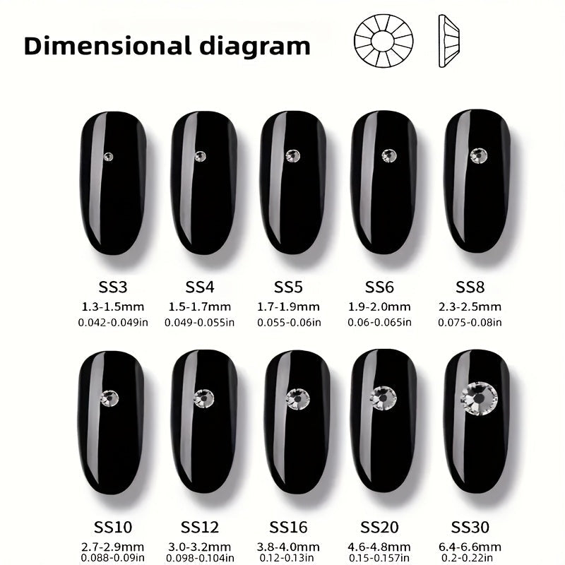 1440/288 dona tekis orqa kristal rhinestones, tirnoq san'ati va aksessuarlar uchun