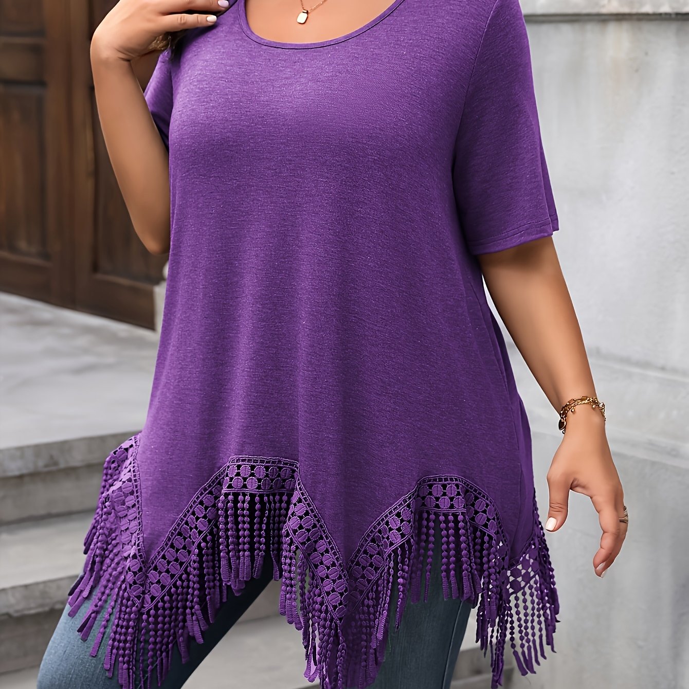Plus Size Women's T-Shirt Polyester Crew Neck Solid Color All Season