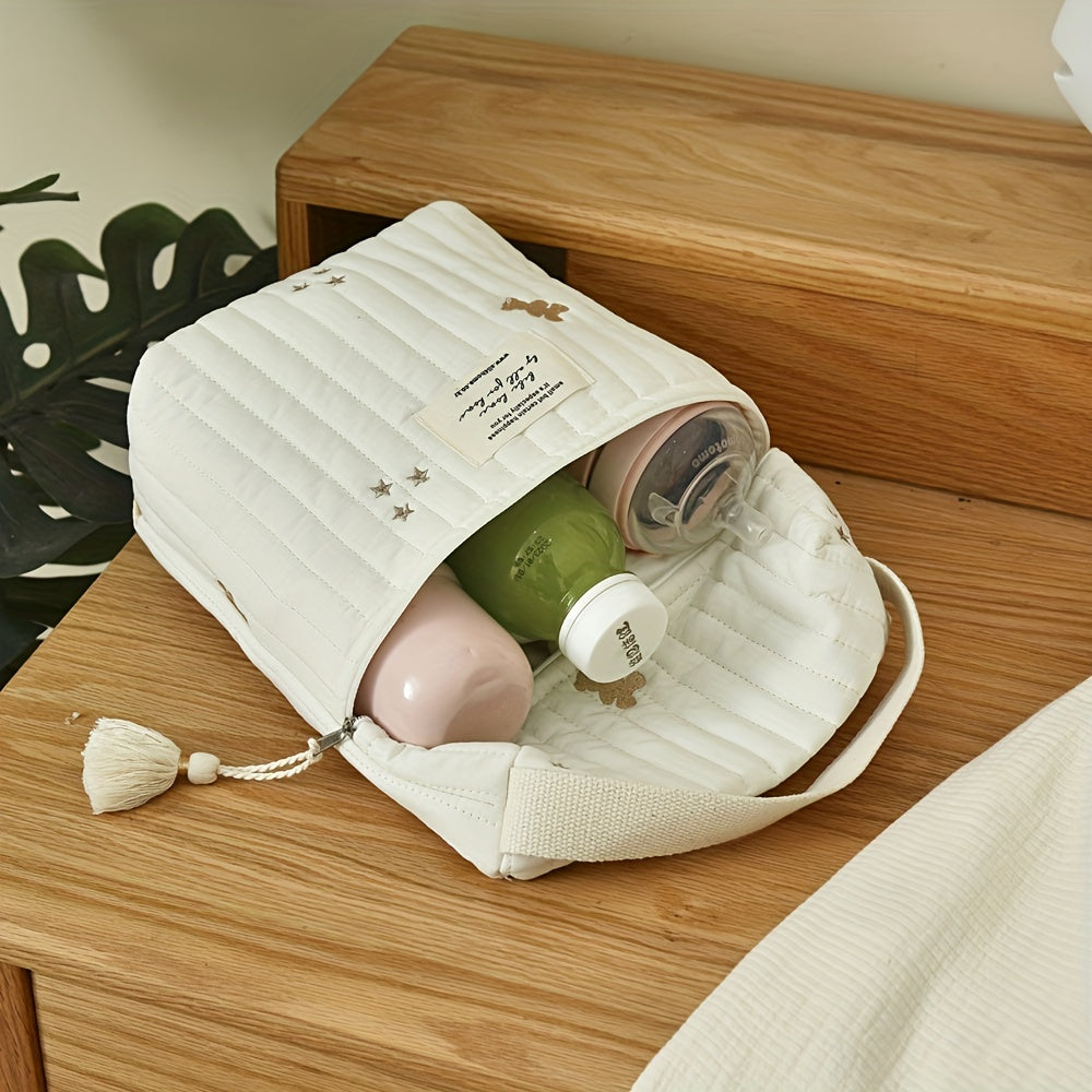 Bolsa de pañales de algodón con bordado para cochecito de bebé y almacenamiento para madre