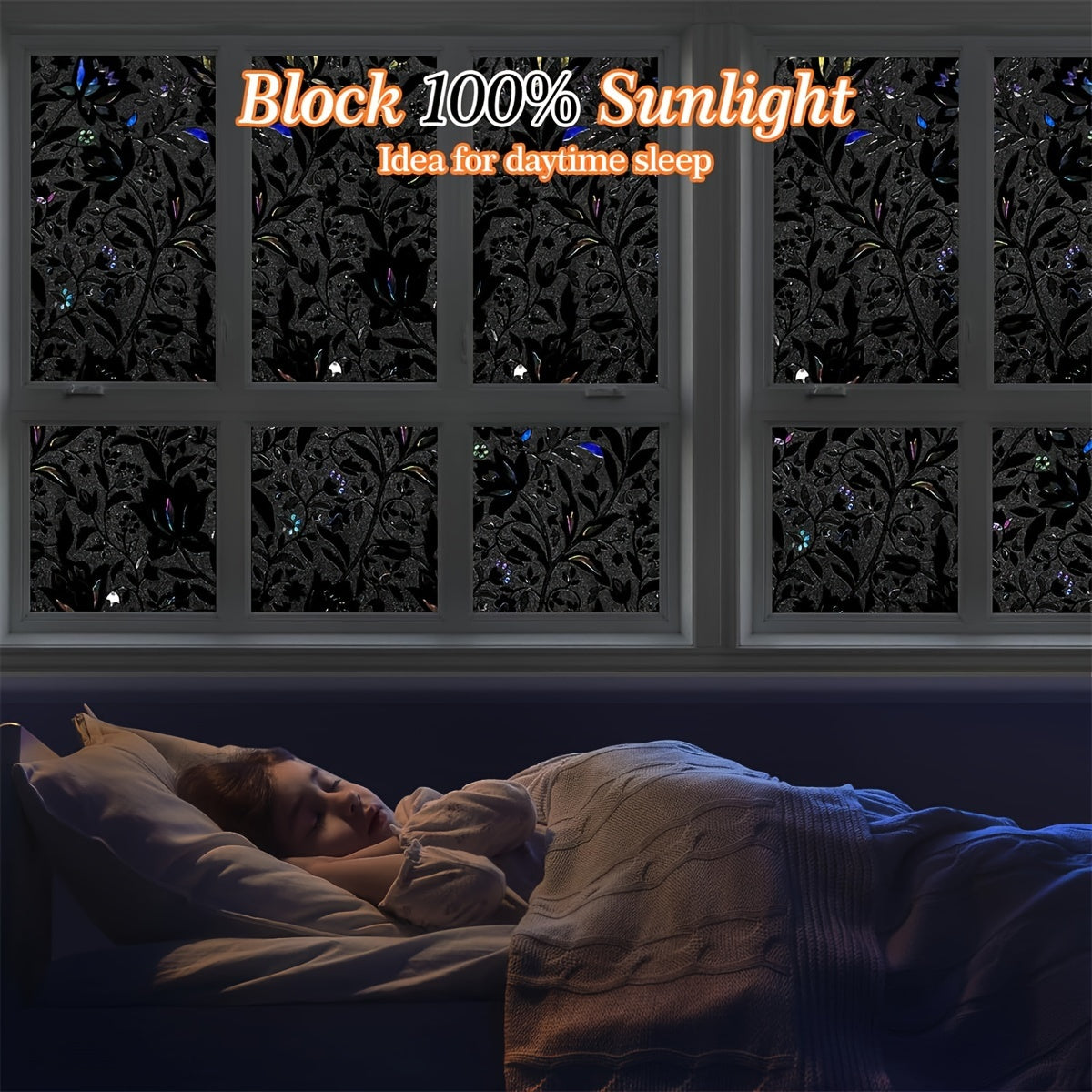 Black Tulip Glass Window Film Electrostatic Glueless Stickers for Home Office Decor