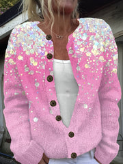 Women's Digital Print Long Sleeve Open Front Sweater Jacket