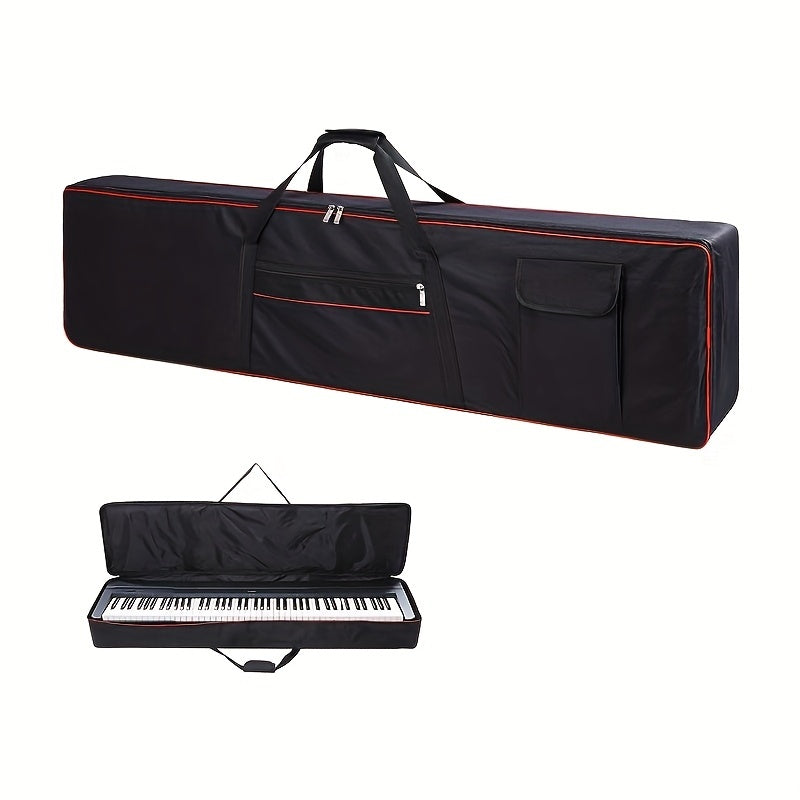 10mm Oxford Nylon Keyboard Bag with Full Cover, Padded Shoulder Straps, Zippered Pockets, Reflective Strips Black