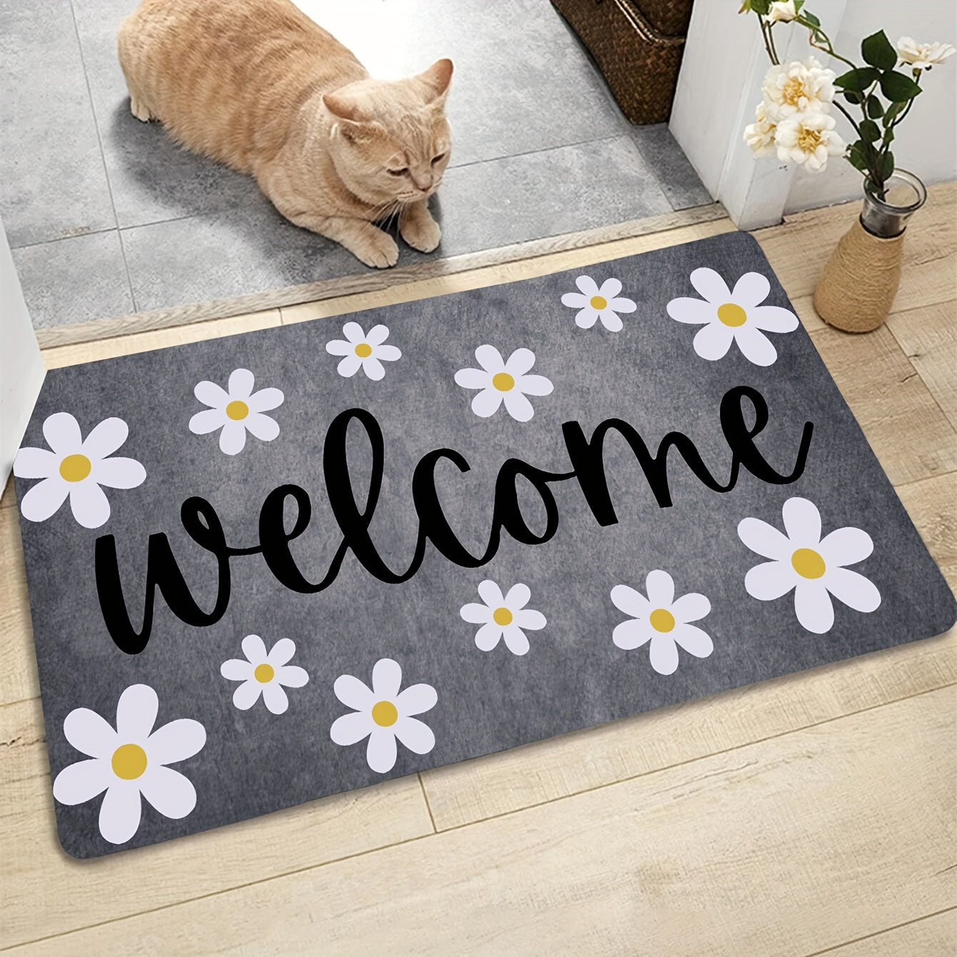 Floral Anti-Fatigue Doormat Non-Slip Absorbent Machine Washable for Kitchen Hallway Entrance