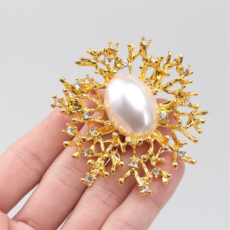 Antique Gold Coral Brooch Pin Sea Creature Resin Enamel Gift for Women