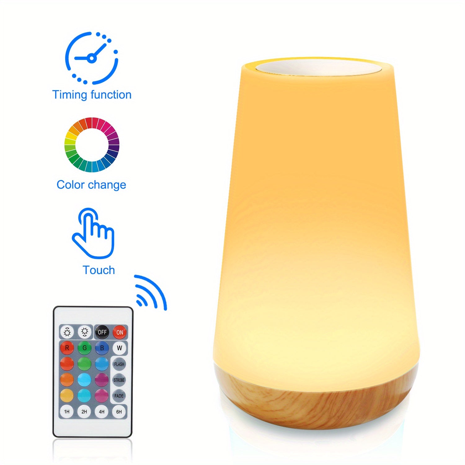 Modern Touch Bedside Lamp with Remote Control Adjustable Color Changing Light USB Rechargeable Night Light for Bedroom Living Room Party