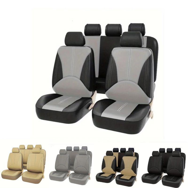 9-Piece PU Leather Car Seat Cover Set Universal Fit Airbag Compatible