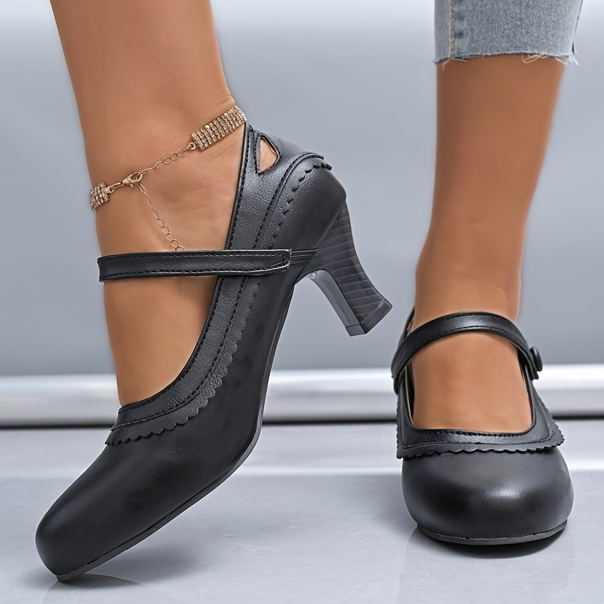 Women's Synthetic High Heel Shoes with Ankle Strap Brown Black Round Toe