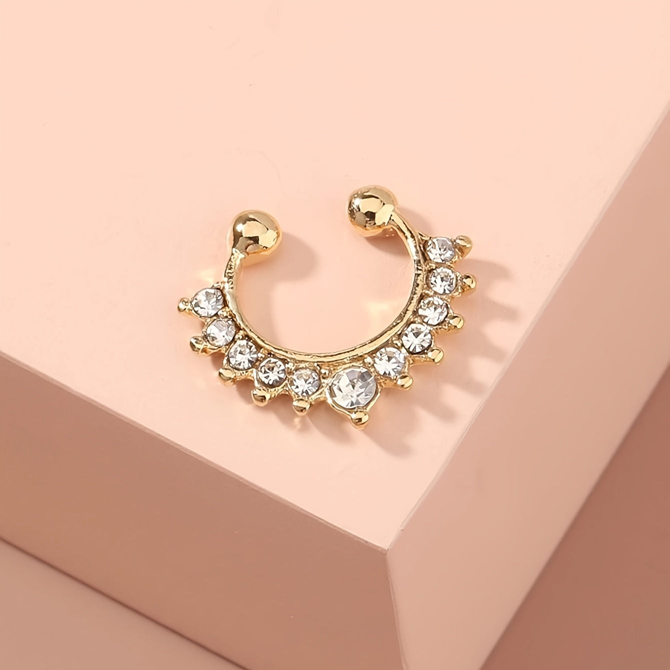 Uniseks rhinestone mis bakir burun qopqog'i, teshiksiz moda tanasi zargarlik buyumlari