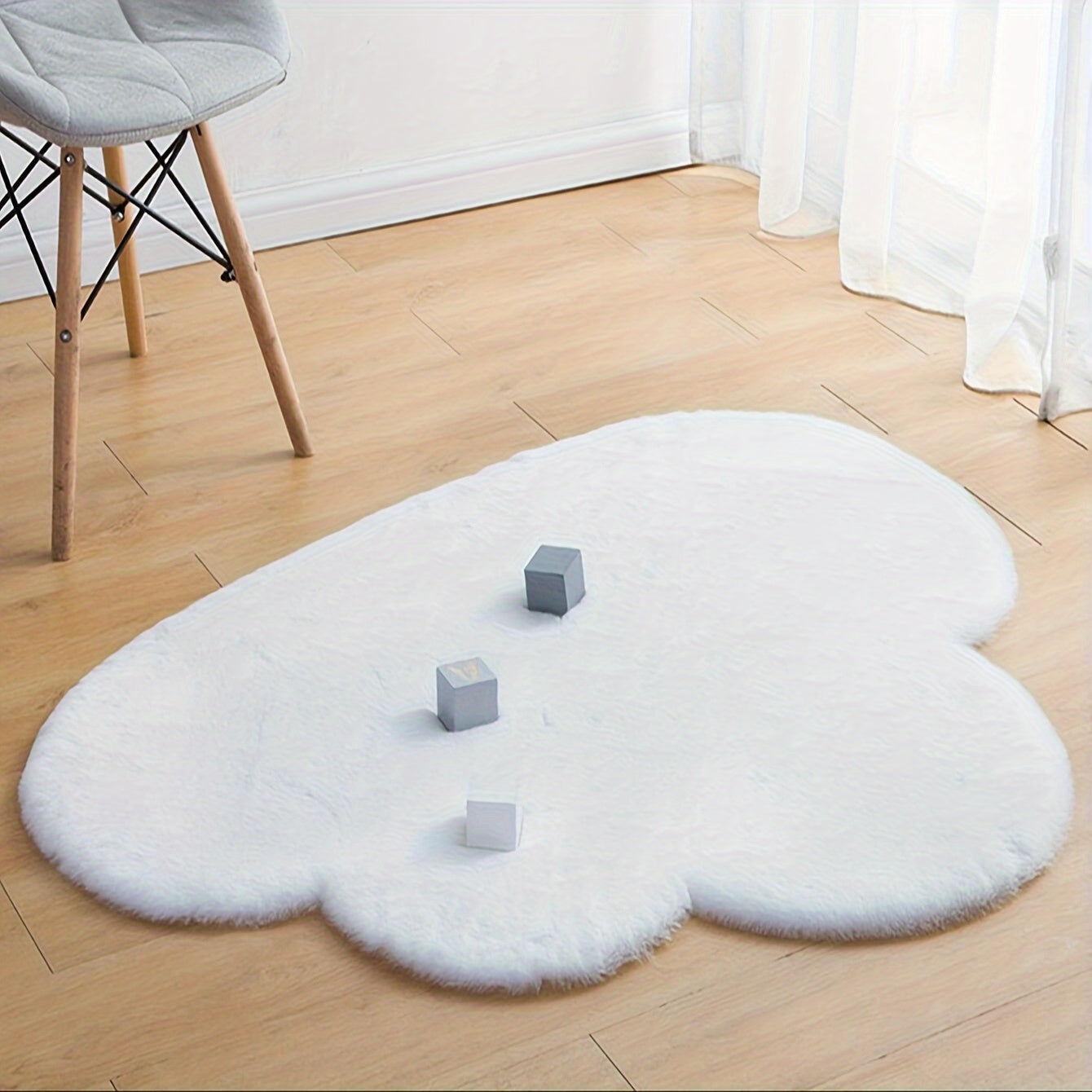 White Cloud Shaped Rug, Minimalist Throw Carpet, Machine Washable Floor Mat