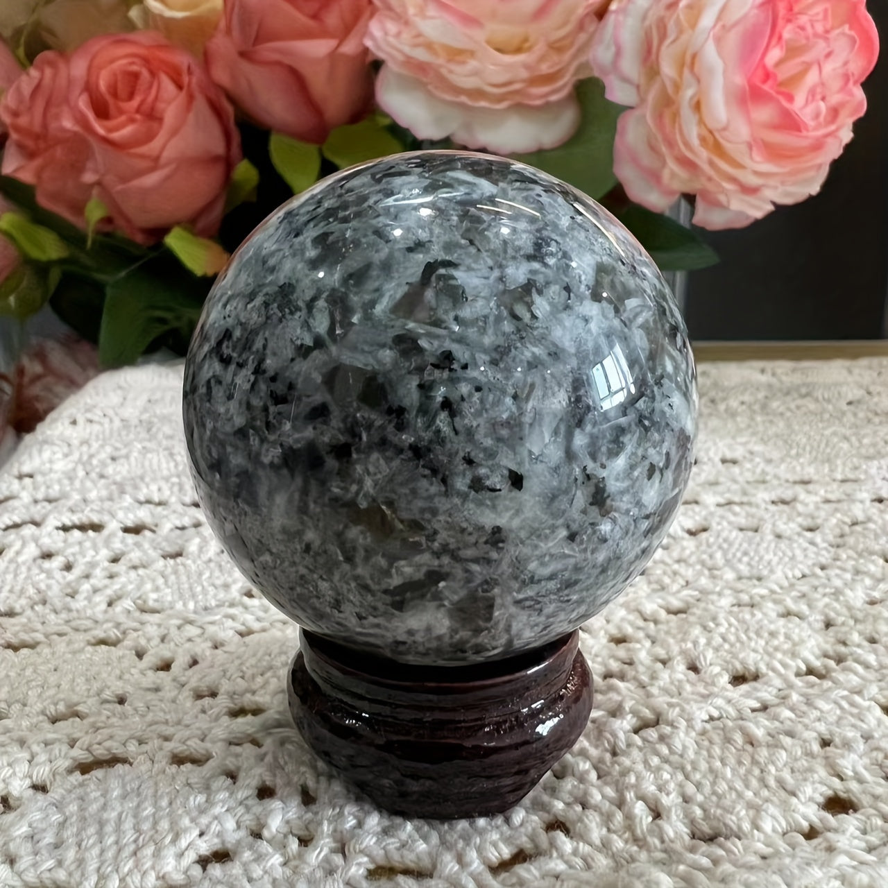 Bola de cristal Boho Yooperlite con cuenta de piedra de llama para decoración del hogar y jardín