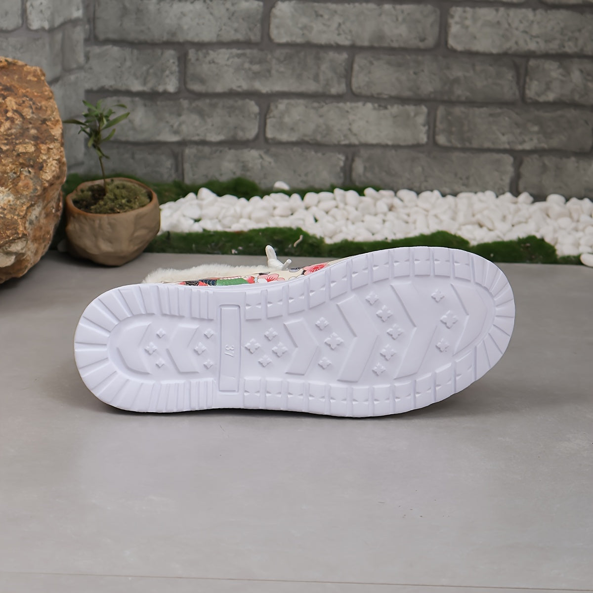 Zapatillas de lona para mujer con patrón geométrico, punta redonda, casuales, de caña baja