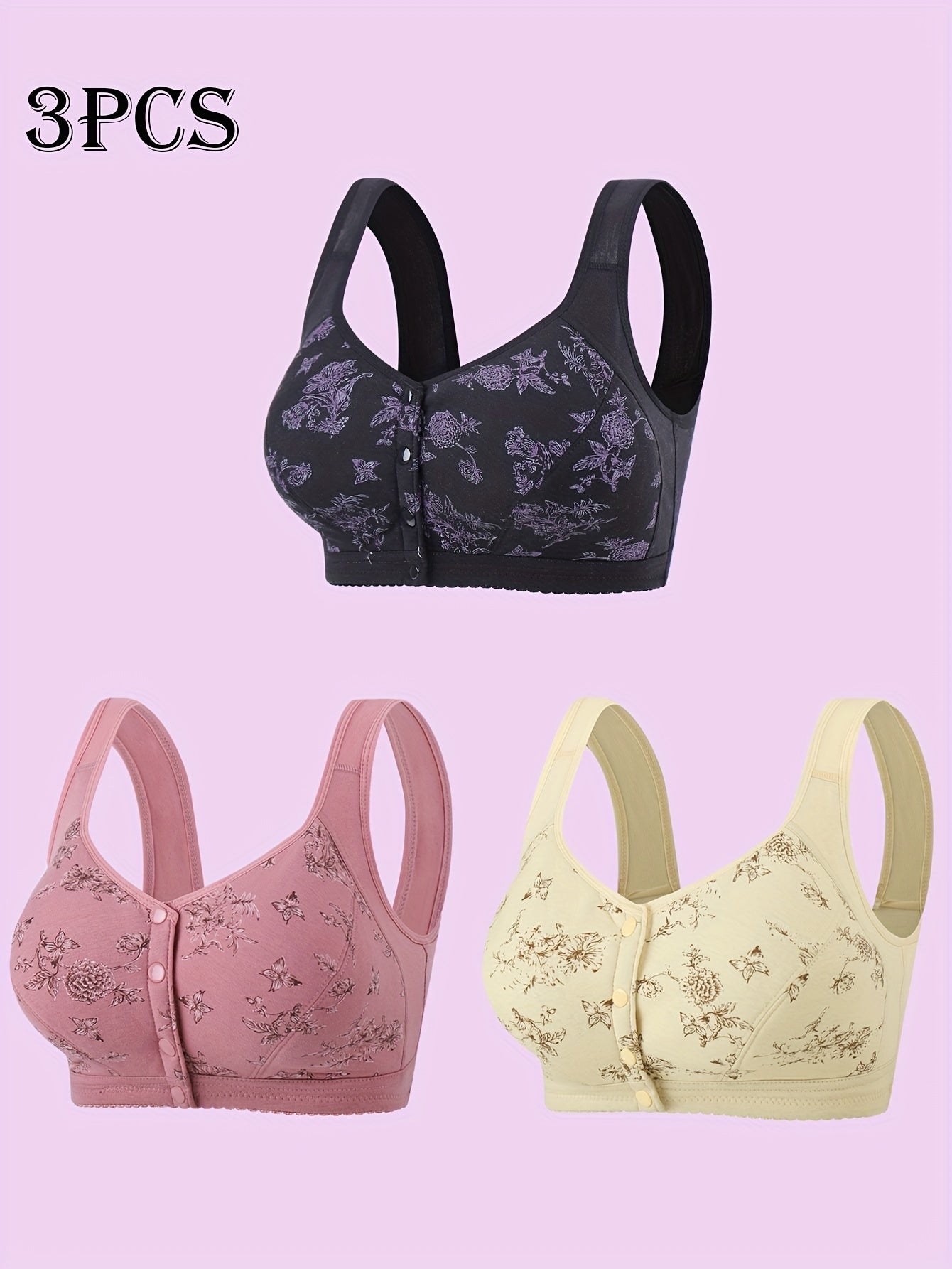 Women's Plus Size Floral Print Bras Seamless Front Closure Supportive