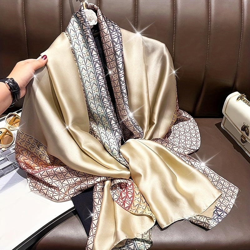 Elegant Geometric Satin Scarf for Women Windproof Travel Eid Celebration