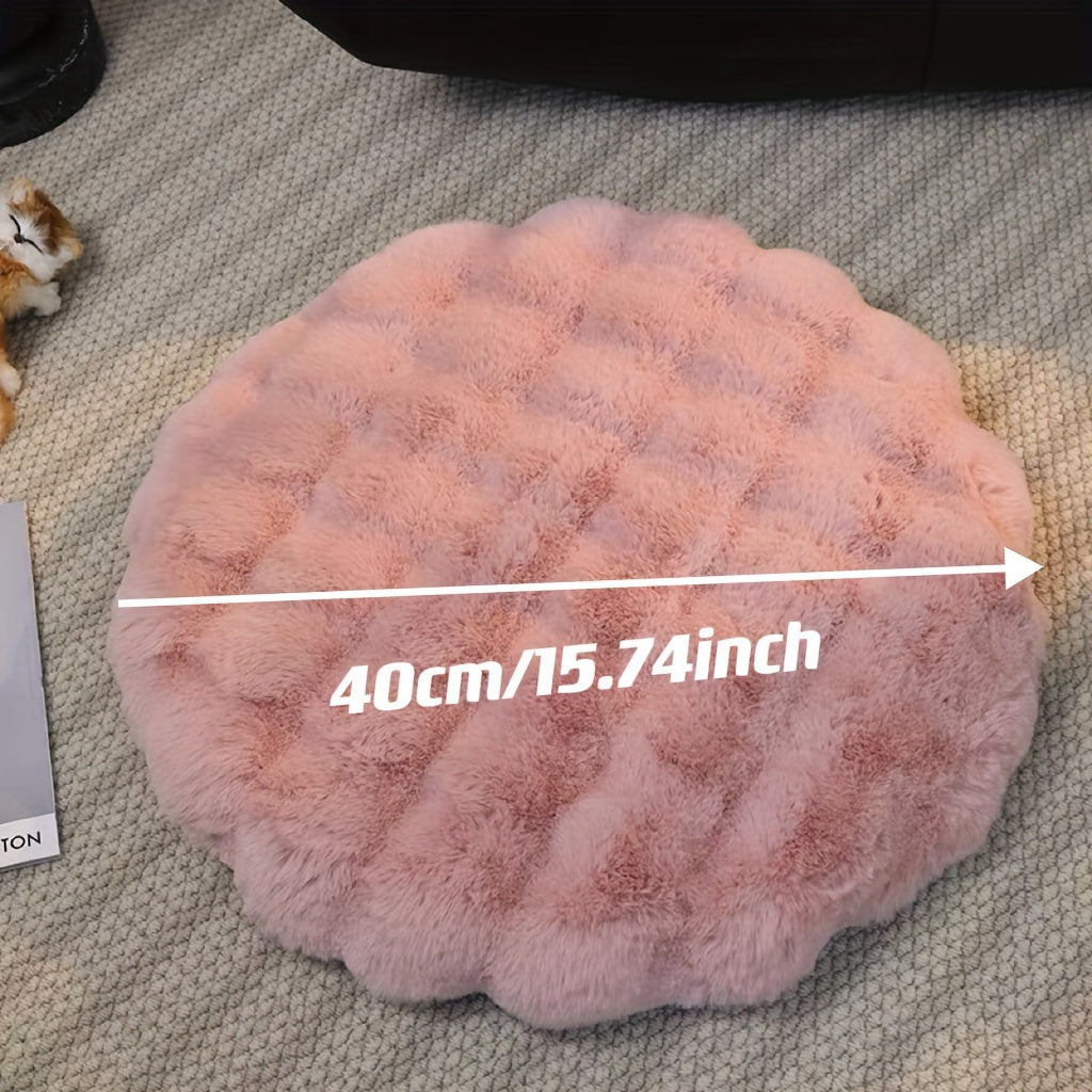 Faux Rabbit Fur Rug Pad 3D Bubble Texture Non-Slip Round Solid Color Medium Pile