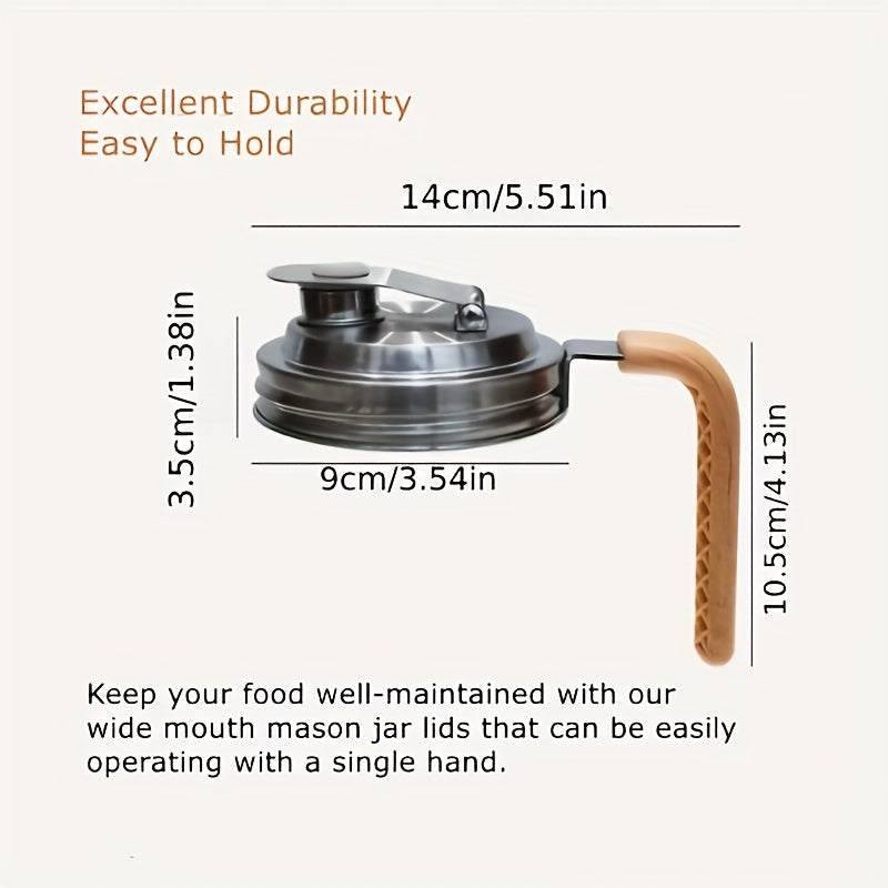 Stainless Steel Jar Lid with Handle and Straw Opening for 86mm Regular Mouth Jars