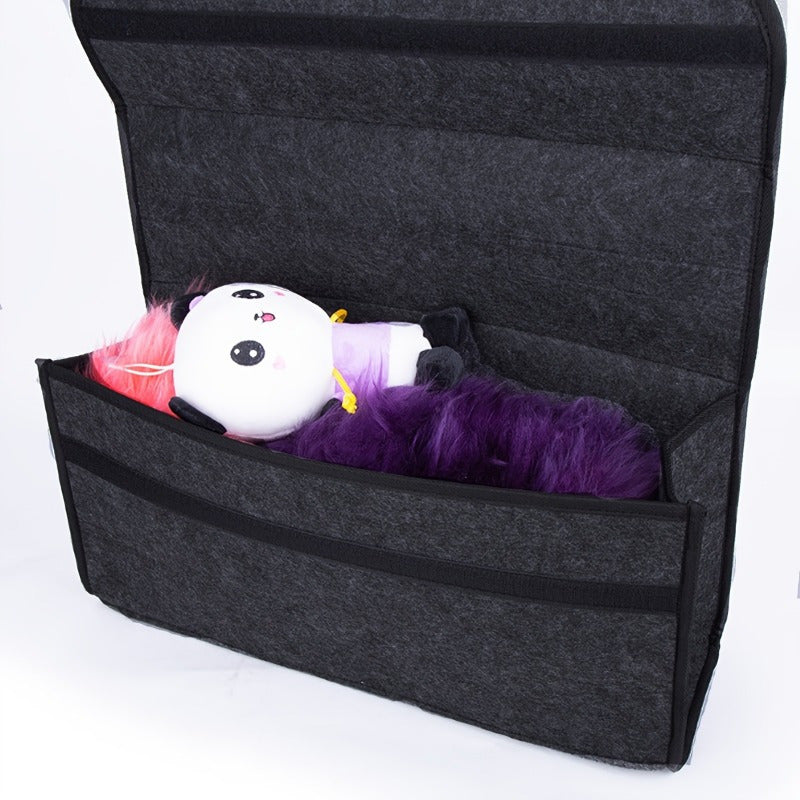 Car Trunk Organizer Black Canvas Foldable Storage Box with Multiple Compartments