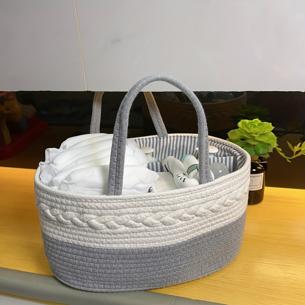Nursery Storage Organizer Rope Basket for Diapers and Toys for Boys and Girls