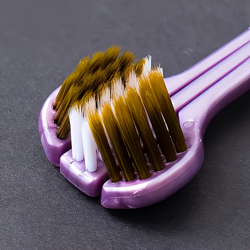 Set of 4 Adult Manual Toothbrushes with 3-Sided Brush Heads, Golden Volcanic Bristles and Soft Grips