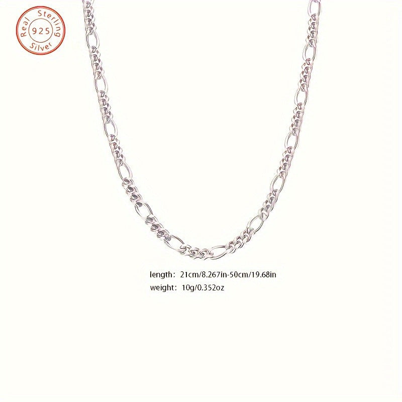 10g 925 Silver Figaro Chain Necklace Hypoallergenic Nickel-Free Daily Wear Gift