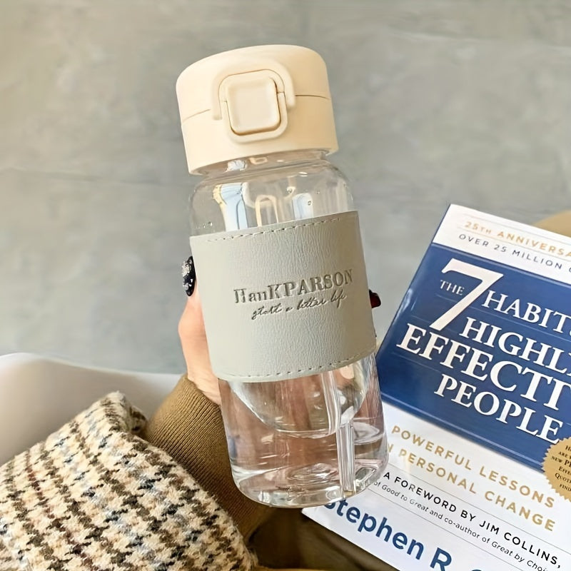 Leakproof Sports Water Bottle 500ml with Straw Durable Plastic for Fitness Travel Outdoor Grey Pink