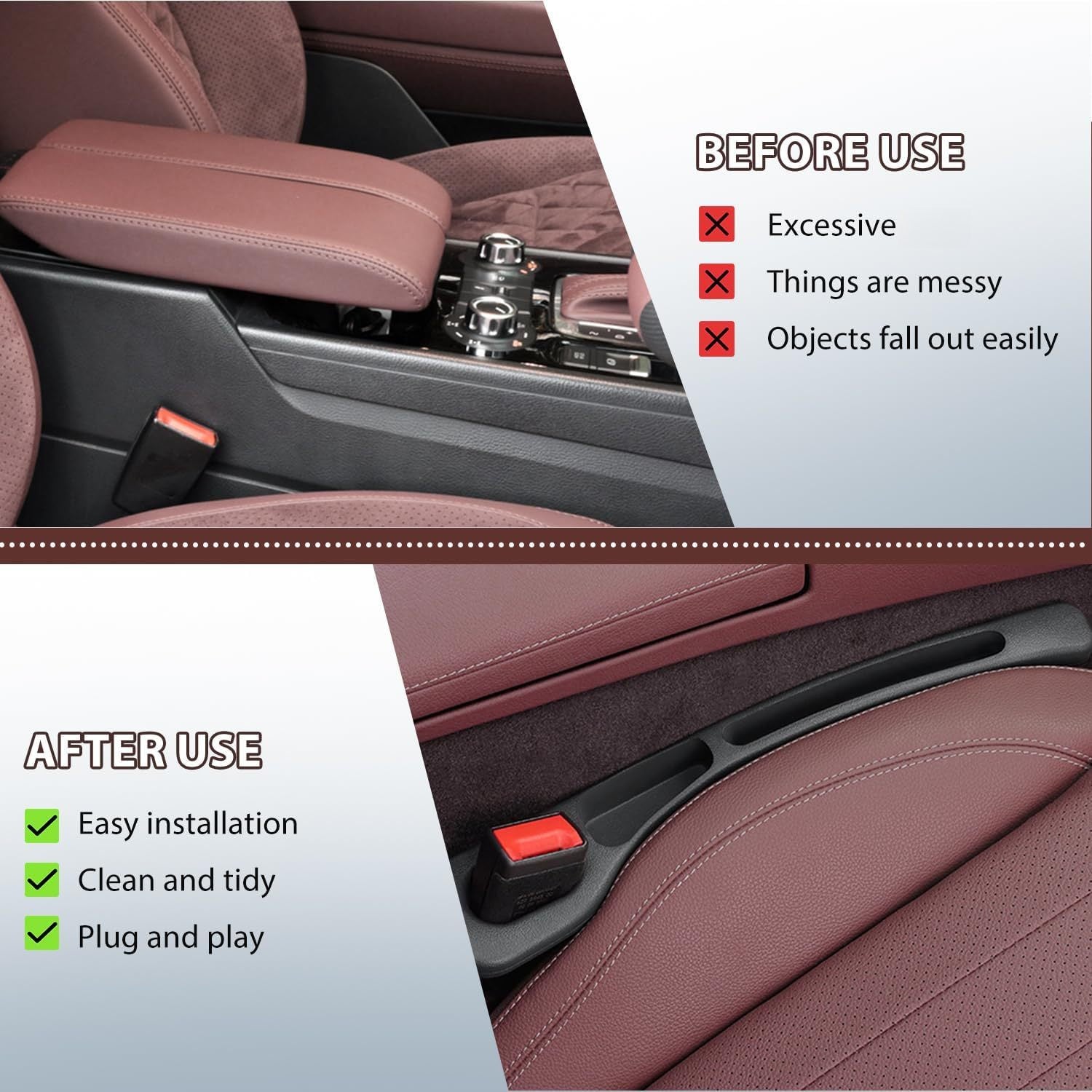 Conjunto de rellenadores de huecos para asientos de coche para coches, SUV, camiones, almacenamiento de doble cara