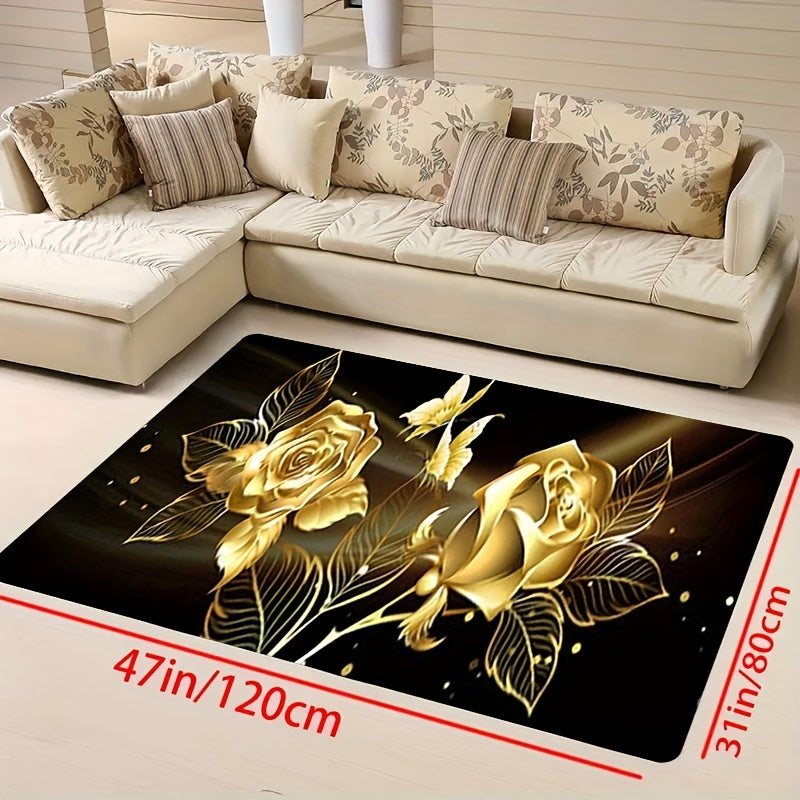 Floral 3D Print Flannel Area Rug Non-Slip Easy to Clean for Kitchen Living Room Bedroom