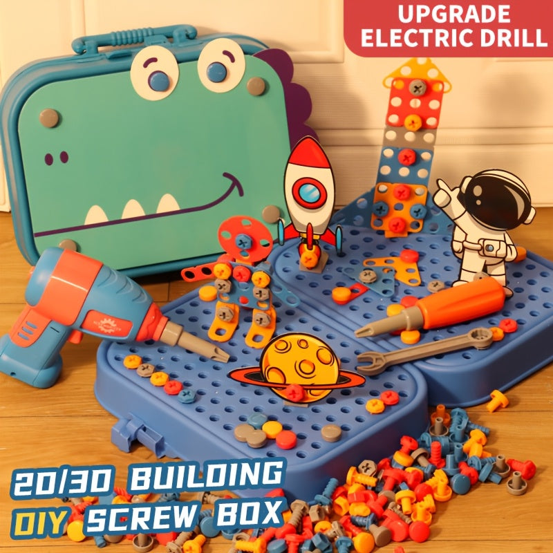 Green 3D DIY Screw Box Set for Kids Ages 3 Plus with Drill and Screwdriver