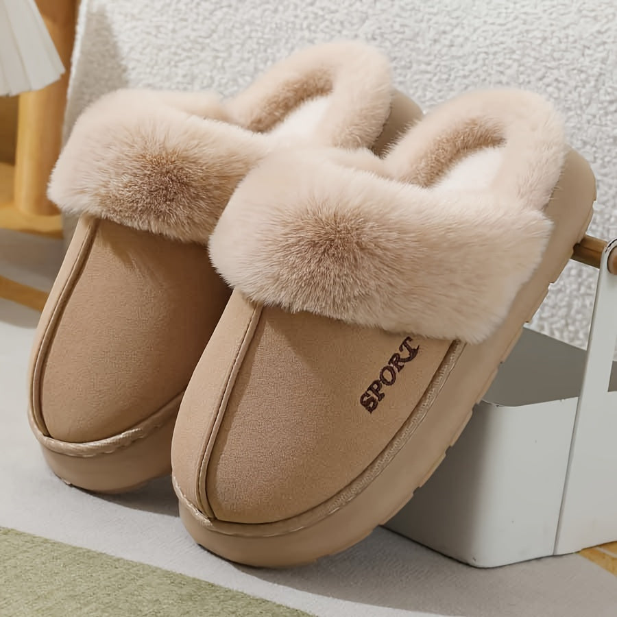 Zapatillas de imitación de ciervo con forro de invierno, con puntera, casuales, para interior, suela de EVA