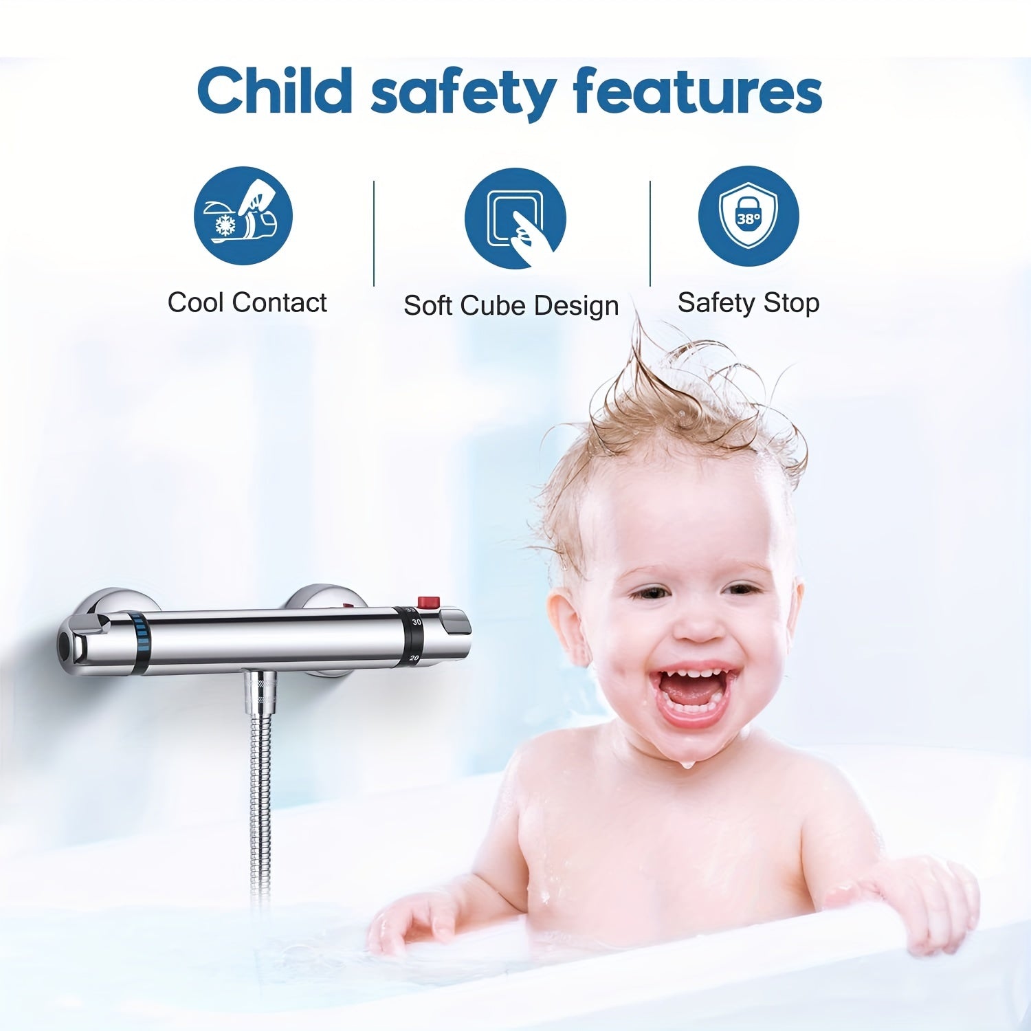 Термостат для душа Chrome с кнопкой безопасности, легкая установка, не требует электроэнергии