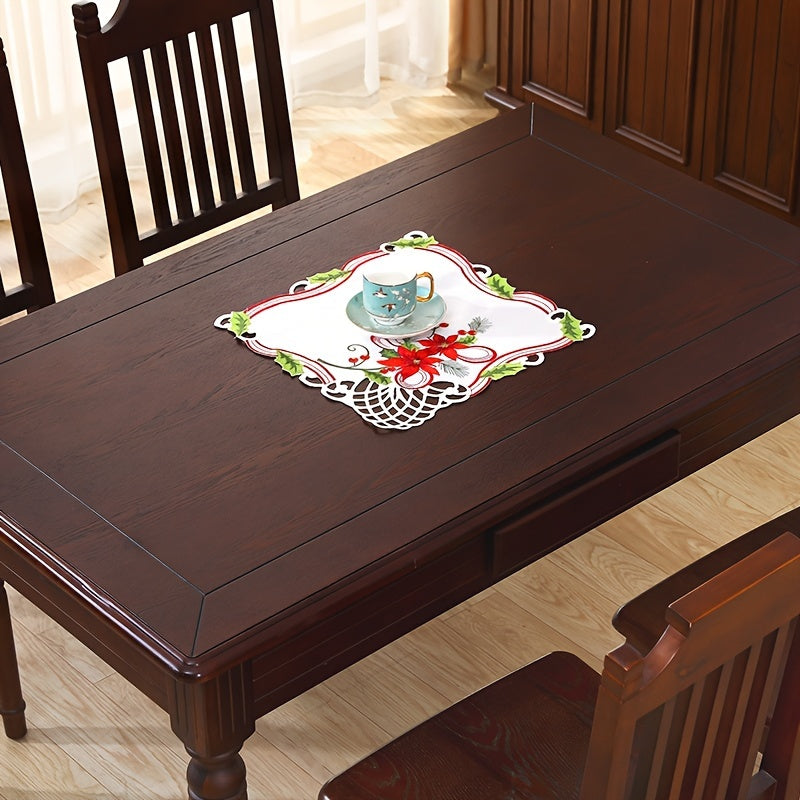 Christmas Embroidered Table Runner, Hand Hollowed, Holiday Decor, Dining Room