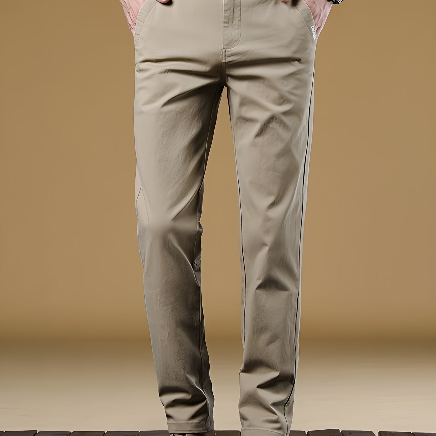 Men's Cotton Straight Leg Business Casual Pants Slim Fit Elastic Waist Cuffs