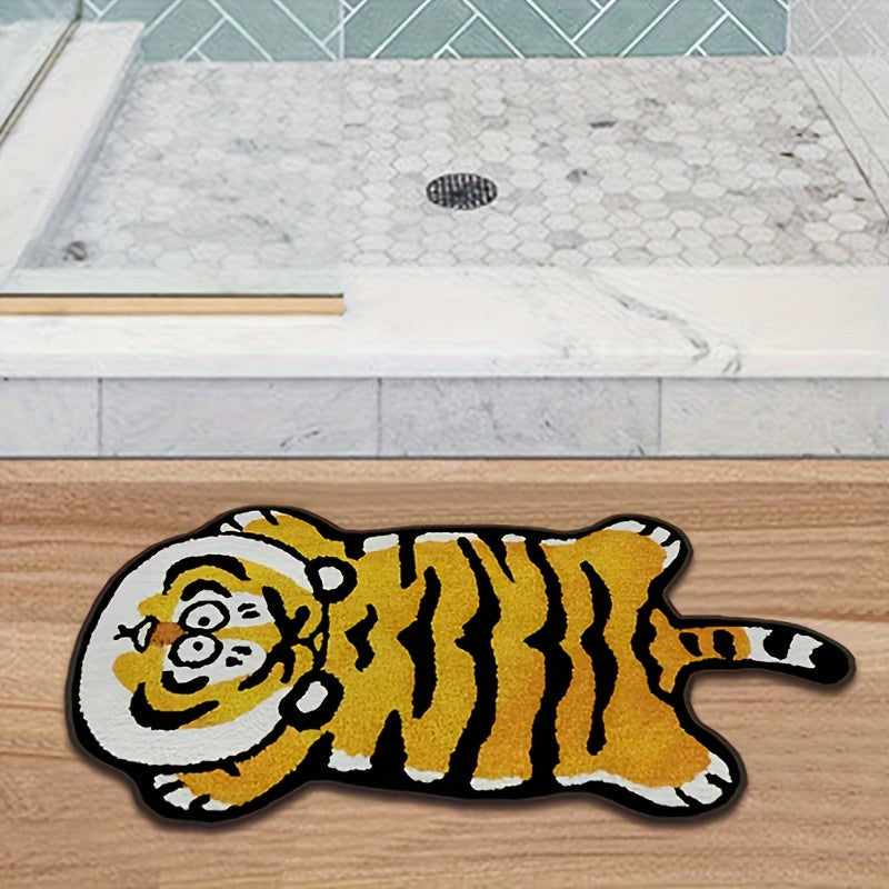 Ultra-Fine Thickened Short Fleece Non-Slip Floor Mat with Tiger Pattern Brown