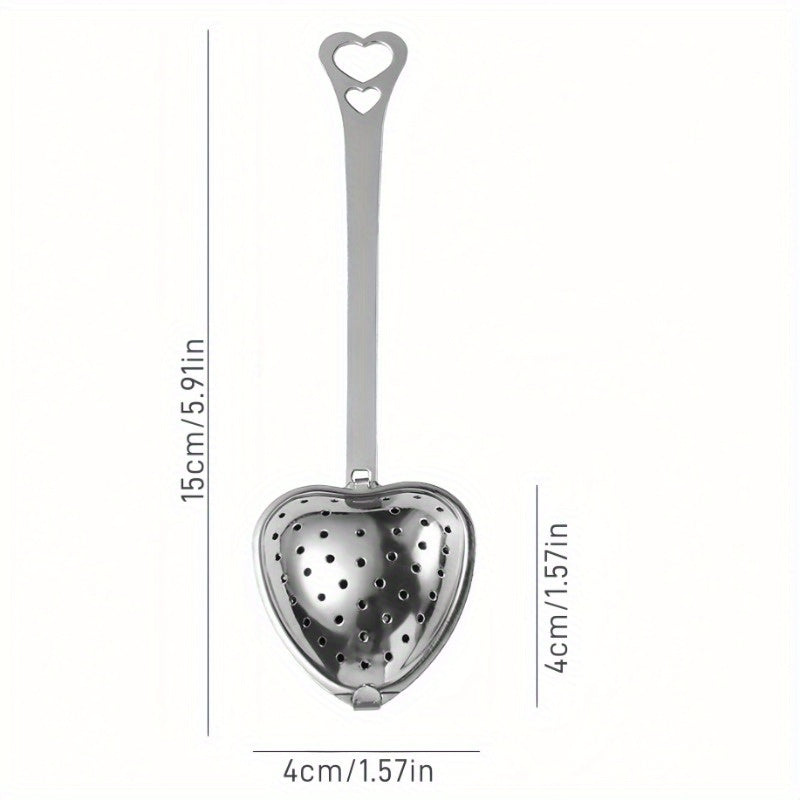 Заварник из нержавеющей стали в форме сердца с длинной ручкой, идеально подходит для листового чая — незаменимый кухонный аксессуар для любителей чая