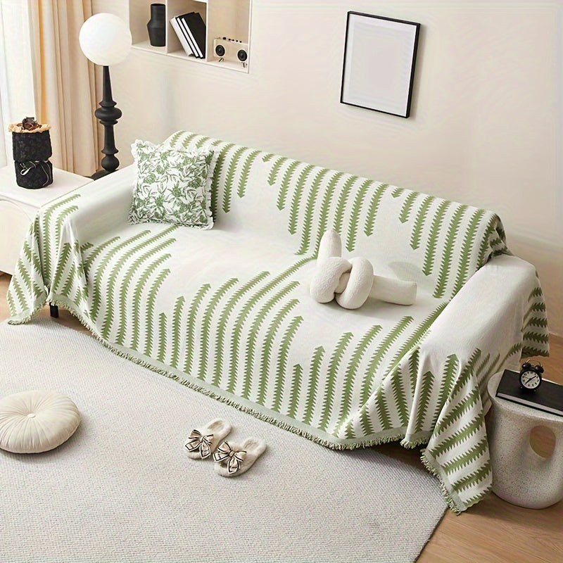 Chenille Sofa Cover with Tassel Style Anti-Pet Scratch All-Season Non-Slip Couch Protector for Home Decor