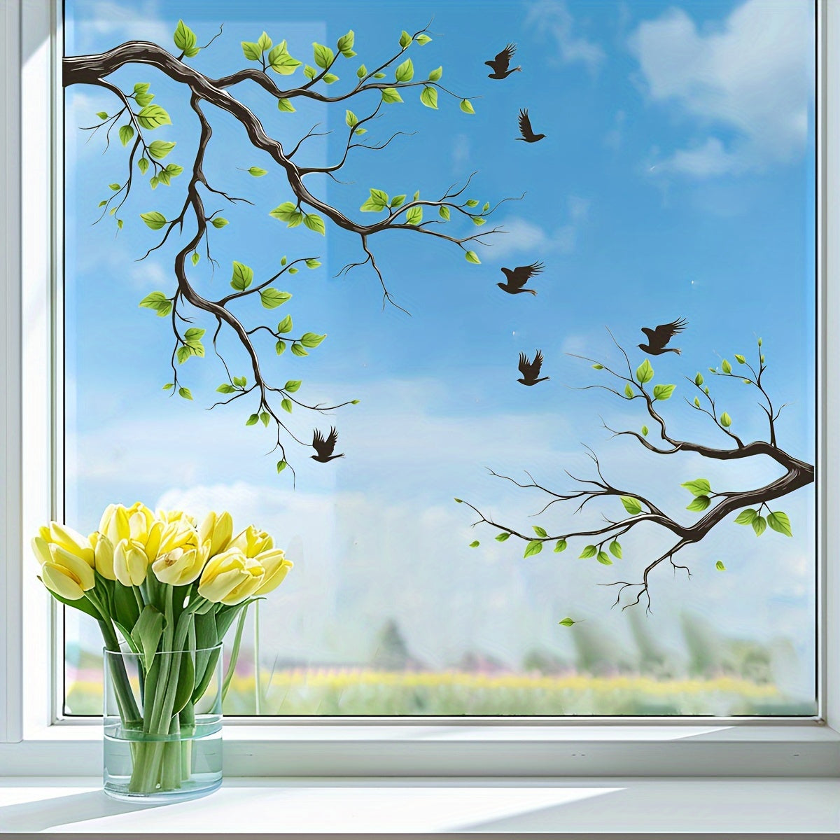 Waterproof PVC Wall Stickers with Floral and Bird Designs for Living Room Bedroom Office Decor
