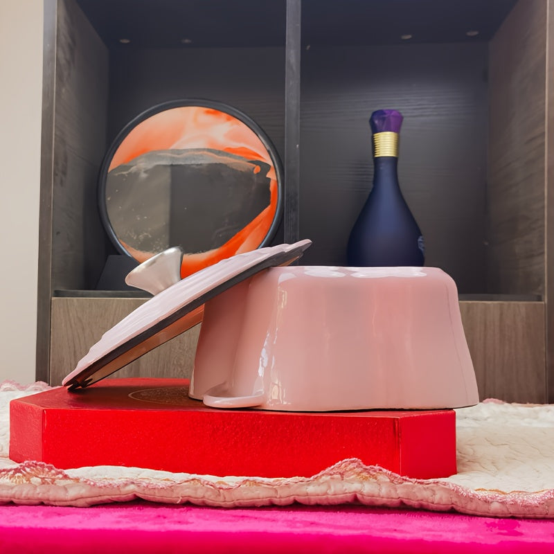 Rangli emalli qumtaqli qozon, 1.5 kvart, qopqog' bilan, pechga mos, 500°F gacha