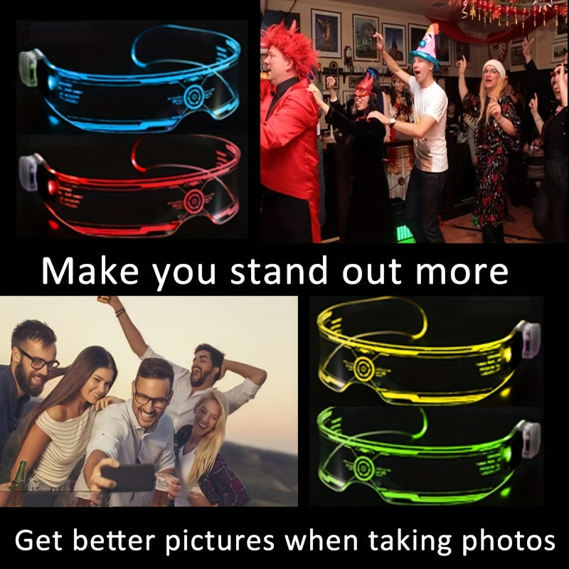 Gafas con luz LED para fiestas y festivales, gafas de ciencia ficción cyberpunk de 7 colores