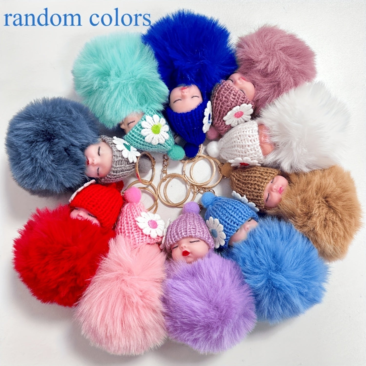 Set of 10 Plush Sleeping Doll Keychains with Street Style Hats for Gifts